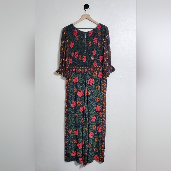 ☆SOLD☆ Farm Rio Anthropologie Smocked Jumpsuit In Black Motif Sz Extra Large - Picture 7 of 8